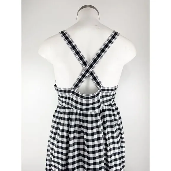 J.Crew Eyelet Trim Ruffle Hem Gingham Midi Sundress Crisscross Back Size 6 - Picture 5 of 7